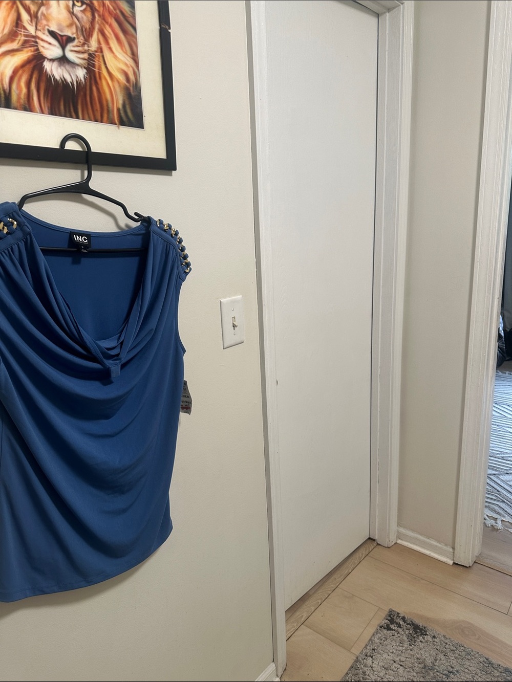INC International Concepts Blue Draped Sleeveless Top with Shoulder Studs